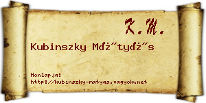 Kubinszky Mátyás névjegykártya